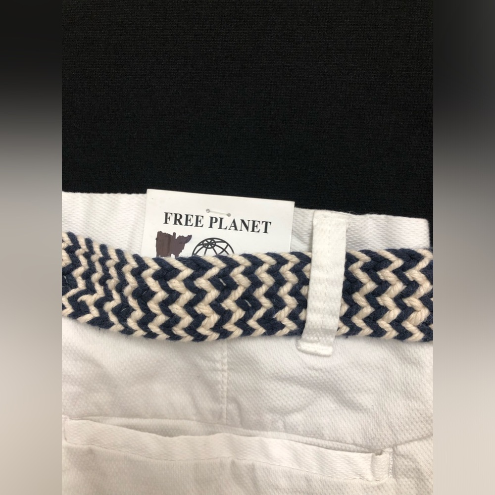 Free planet shorts with black-and-white woven belt